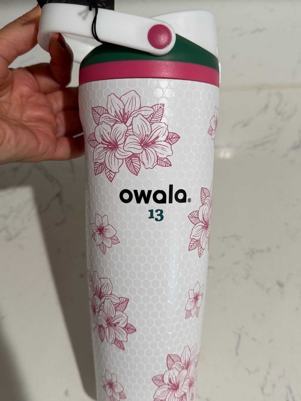 Owala 13 Floral White & Pink Travel Tumbler